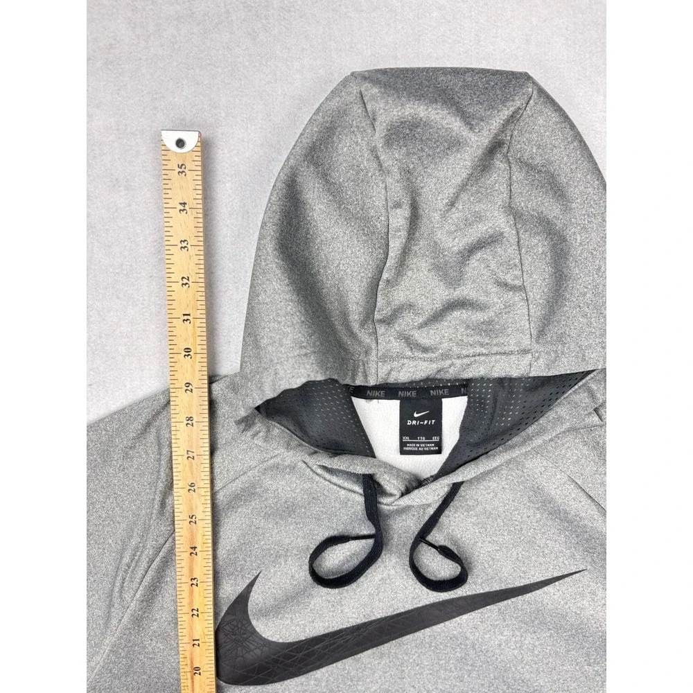 Nike‎ Dri-FIT Hoodie Mens 2XL Heather Gray Big Swoosh Fleece Pullover Sweatshirt